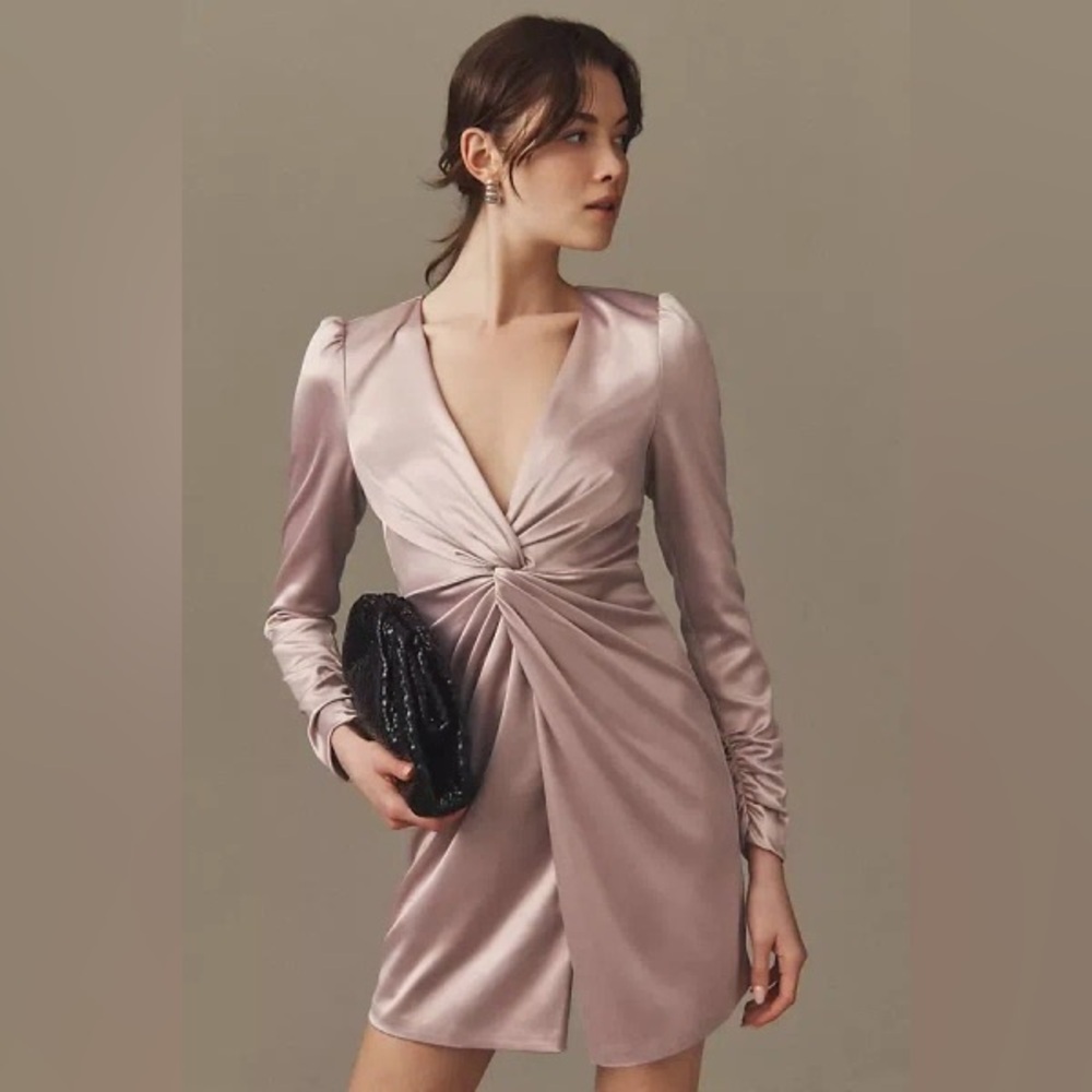 BHLDN Maya Stretch Satin Long-sleeve Mini Dress